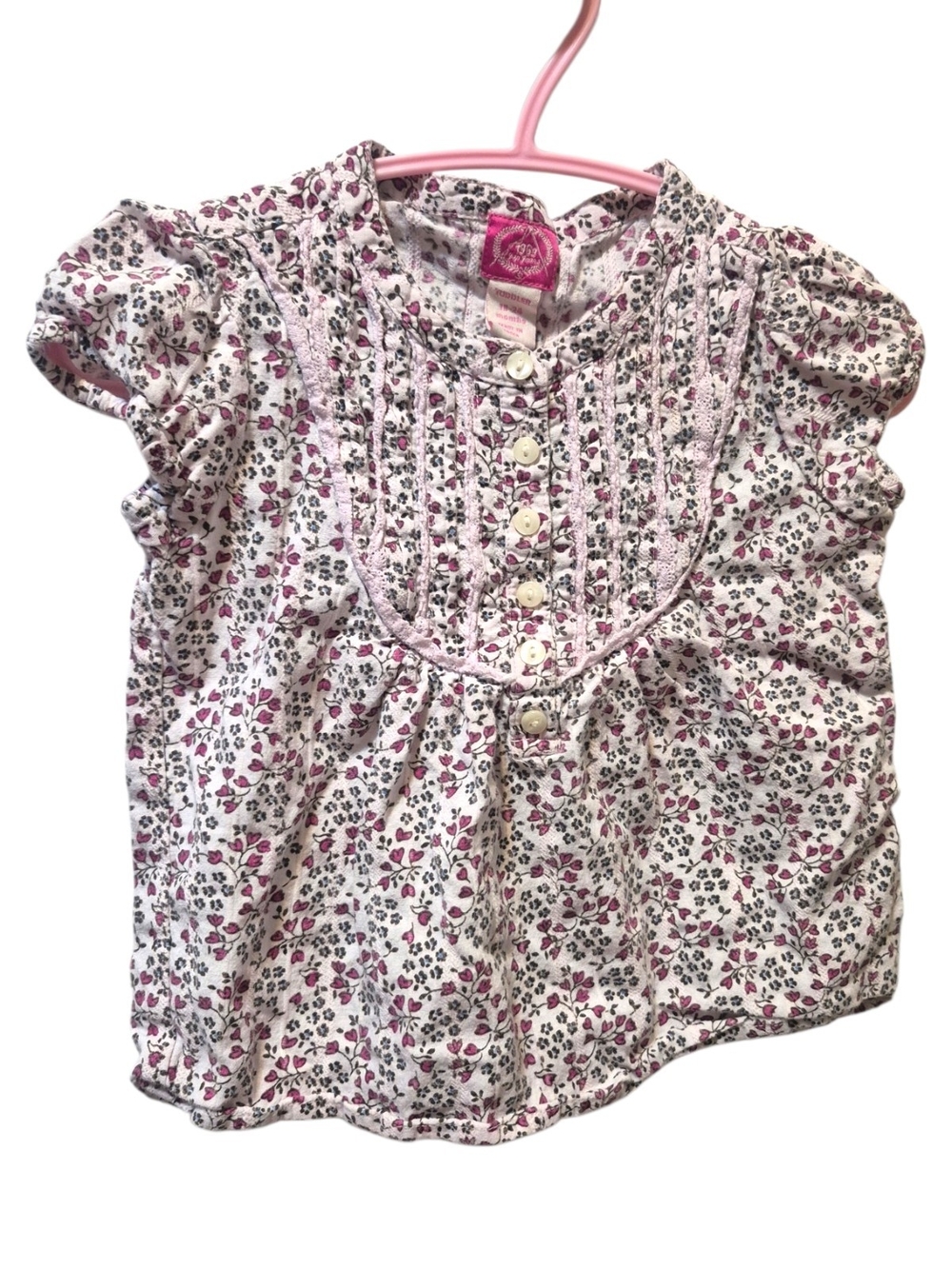 GAP White Floral Pintuck Button Blouse with Pink Accents